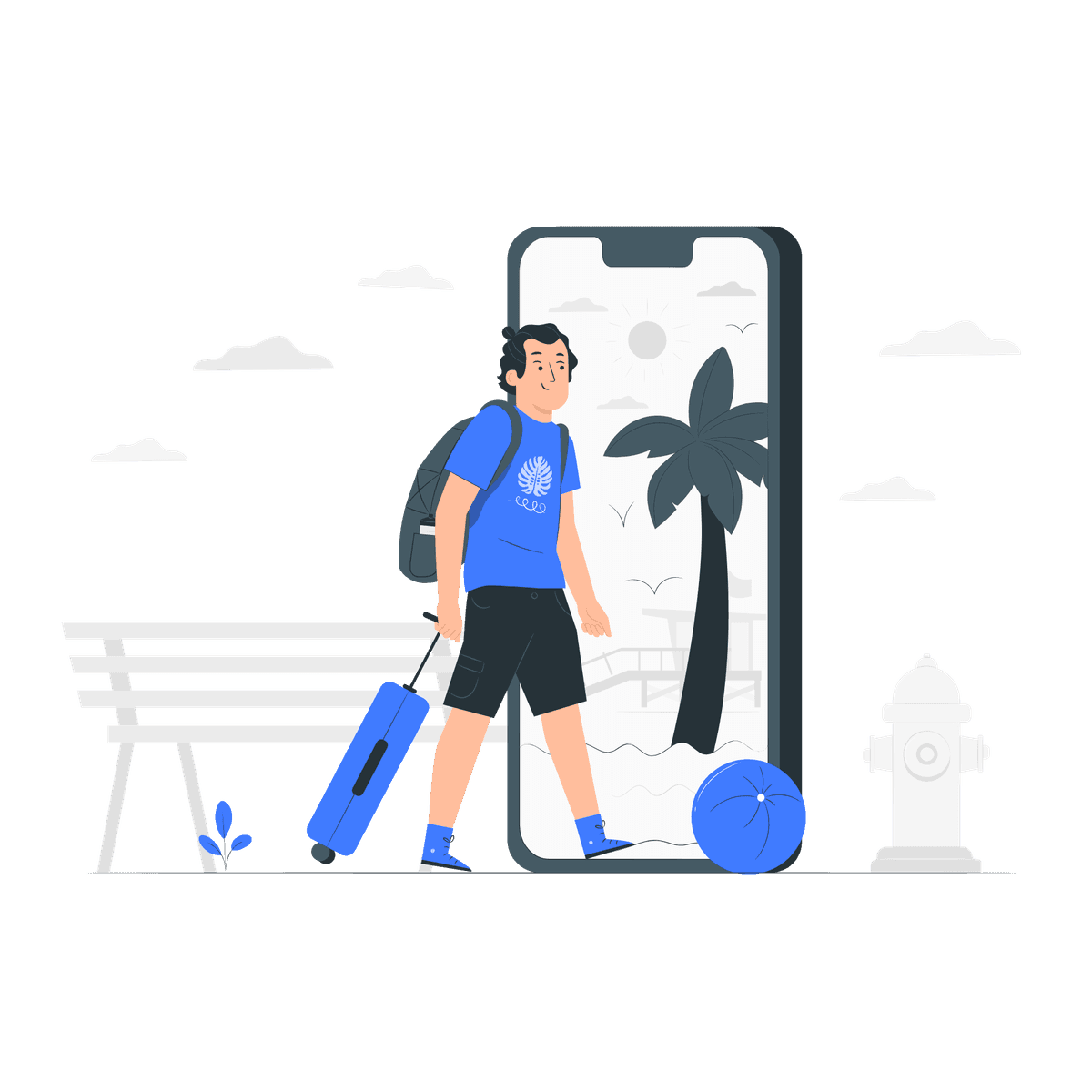 Travel booking illustration showing flights and hotels